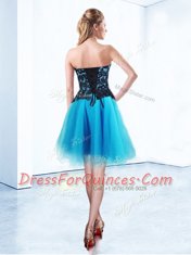 Baby Blue Sleeveless Appliques Mini Length