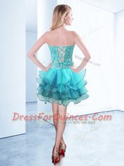 Extravagant Sleeveless Knee Length Ruffles Lace Up Prom Dresses with Aqua Blue