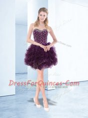 Beading and Ruffles Prom Evening Gown Dark Purple Lace Up Sleeveless Floor Length