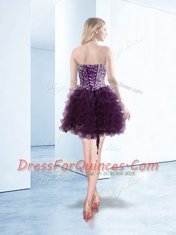 Beading and Ruffles Prom Evening Gown Dark Purple Lace Up Sleeveless Floor Length