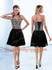Discount Black Sleeveless Sequins Knee Length Homecoming Dress