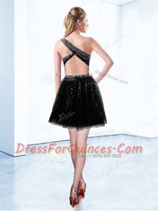 Fancy Black Sleeveless Mini Length Beading and Sequins Lace Up Prom Party Dress