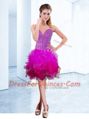 Sweetheart Sleeveless Lace Up Prom Dress Fuchsia Organza
