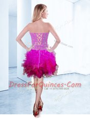 Sweetheart Sleeveless Lace Up Prom Dress Fuchsia Organza