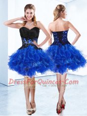 Sweetheart Sleeveless Organza Prom Dresses Appliques and Ruffles Lace Up