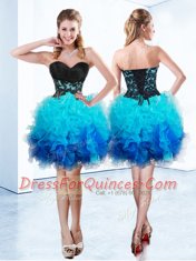Blue Sweetheart Lace Up Ruffles Sleeveless