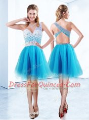 Luxury One Shoulder Sleeveless Criss Cross Knee Length Beading Homecoming Dress Luxury One Shoulder Sleeveless Criss Cross Knee Length Beading Homecoming Dress