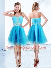Customized Blue Sleeveless Organza Lace Up for Prom and Party