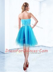 Customized Blue Sleeveless Organza Lace Up for Prom and Party
