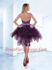 Organza Halter Top Sleeveless Zipper Beading Prom Party Dress in Dark Purple