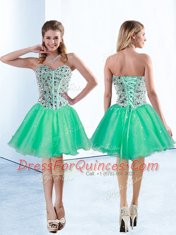Captivating Turquoise Sleeveless Knee Length Beading Lace Up Prom Dresses