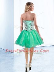 Captivating Turquoise Sleeveless Knee Length Beading Lace Up Prom Dresses
