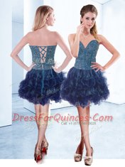 Mini Length Lace Up Navy Blue for Prom and Party with Beading