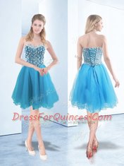 Flirting Organza Sleeveless Knee Length Evening Dress and Beading