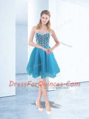 Flirting Organza Sleeveless Knee Length Evening Dress and Beading