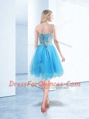 Flirting Organza Sleeveless Knee Length Evening Dress and Beading