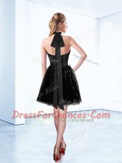 High Class Halter Top Sleeveless Sequins and Belt Zipper Prom Gown