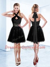 High Class Halter Top Sleeveless Sequins and Belt Zipper Prom Gown