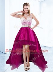 High Quality Fuchsia Sweetheart Neckline Beading Dress for Prom Sleeveless Criss Cross