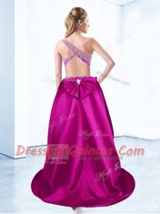 High Quality Fuchsia Sweetheart Neckline Beading Dress for Prom Sleeveless Criss Cross