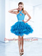 Super Ball Gowns Dress for Prom Baby Blue Halter Top Organza Sleeveless Mini Length Zipper