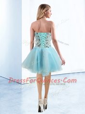Beading Evening Dress Light Blue Lace Up Sleeveless Knee Length