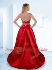 Traditional Halter Top Red Sleeveless Beading High Low Prom Dress