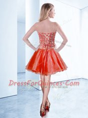V-neck Sleeveless Lace Up Prom Gown Red Organza