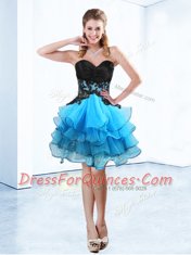 Hot Sale Blue And Black Lace Up Sweetheart Ruffled Layers Prom Gown Organza Sleeveless