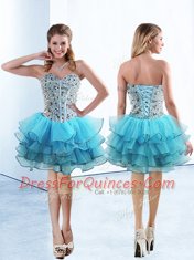 Luxurious Ruffled Knee Length Baby Blue Sweetheart Sleeveless Lace Up