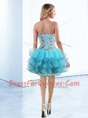 Luxurious Ruffled Knee Length Baby Blue Sweetheart Sleeveless Lace Up