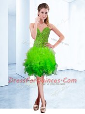 A-line Organza Sweetheart Sleeveless Ruffles Knee Length Lace Up Prom Evening Gown