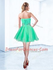 On Sale Mini Length Lace Up Dress for Prom Turquoise for Prom and Party with Beading and Ruching
