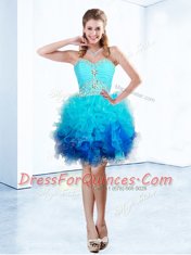 Ideal Blue Sweetheart Neckline Beading and Ruffles and Ruching Prom Evening Gown Sleeveless Lace Up