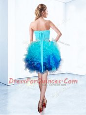 Ideal Blue Sweetheart Neckline Beading and Ruffles and Ruching Prom Evening Gown Sleeveless Lace Up