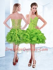 Sweet Sleeveless Mini Length Beading and Ruffles Lace Up Prom Dresses with
