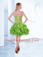 Sweet Sleeveless Mini Length Beading and Ruffles Lace Up Prom Dresses with