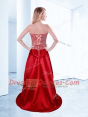 Wine Red Sleeveless High Low Beading Lace Up