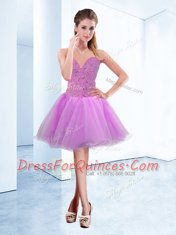 Sexy Sleeveless Lace Up Knee Length Beading Prom Gown