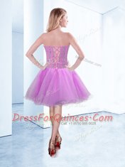 Sexy Sleeveless Lace Up Knee Length Beading Prom Gown