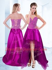 Inexpensive High Low Fuchsia Evening Dress Sweetheart Sleeveless Lace Up