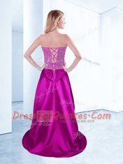 Inexpensive High Low Fuchsia Evening Dress Sweetheart Sleeveless Lace Up