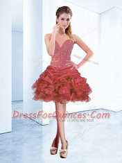 Flirting Mini Length Lace Up Prom Dresses Coral Red for Prom and Party with Beading and Ruffles and Pick Ups