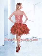 Flirting Mini Length Lace Up Prom Dresses Coral Red for Prom and Party with Beading and Ruffles and Pick Ups