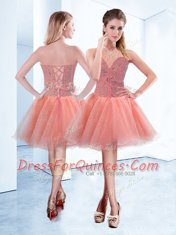 Sweet Peach Sleeveless Tulle Lace Up Prom Dresses for Prom and Party