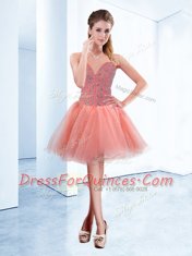 Sweet Peach Sleeveless Tulle Lace Up Prom Dresses for Prom and Party
