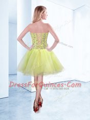 Yellow Green A-line Sweetheart Sleeveless Organza Knee Length Lace Up Beading Prom Party Dress