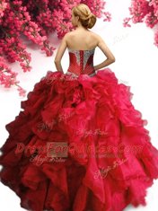 Luxury Fuchsia Lace Up Sweetheart Beading and Ruffles Quinceanera Dresses Organza Sleeveless