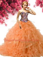 Classical Sweetheart Sleeveless Lace Up Quinceanera Gowns Orange Organza