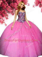 Wonderful Hot Pink Sweetheart Neckline Beading Ball Gown Prom Dress Sleeveless Lace Up
